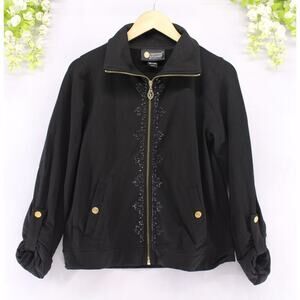 Christine Alexander Sweater Women's Small Black Embellished Zip Front
